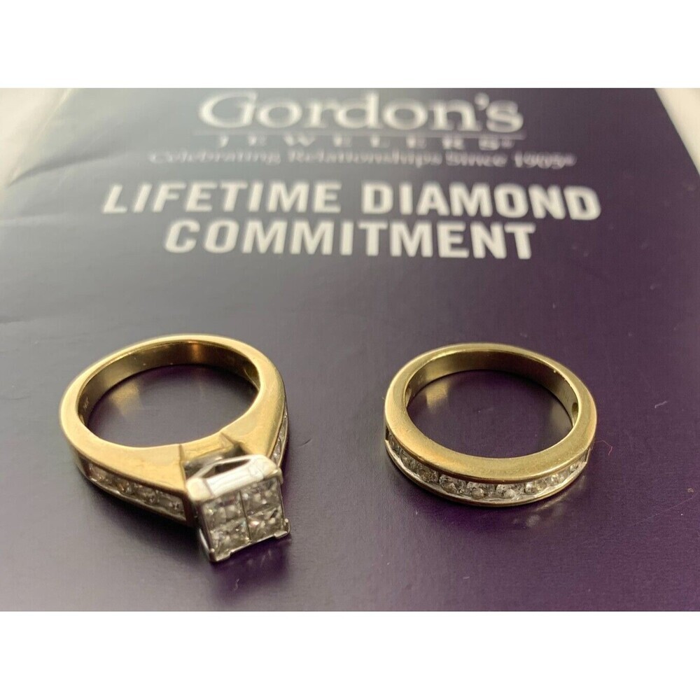 Gordon's 2 CT. T.W. Quad Princess-Cut Diamond Bridal Set in 14K Gold Size 7.5